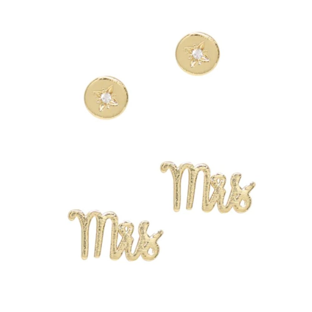 NWT Ettika 18K Gold Plated Mrs Cubic Zirconia Earrings